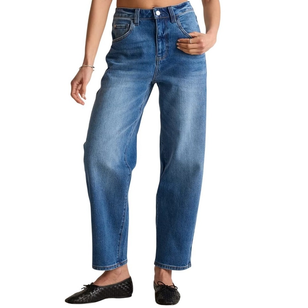 Quince Jeans Women 29 Blue Barrel Leg Jeans High Rise Bella Stretch Denim NWT